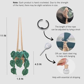 Cute Car Air Freshener 12ml Empty Refillable Essential Oil Car Diffuser Bottle with Cute Crochet Car Plant Monstera,Green Car Accessories for Car Mirror Decor Hanging and Home Decorative Pendants