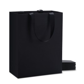 YACEYACE Medium Size Gift Bags with Ribbon Handles, 10Pcs 8"x4.25"x10.5" White Gift Bags with Gold Slim Frame,White Thick Paper Gift Bag,Boutique Bag