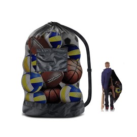 Naisfei Extra Large Sports Ball Bag, Mesh Soccer Team Balls Bag, Adjustable Shoulder Strap, for Basketball, Beach Cloth and Swimming Gears (30 x 40”)