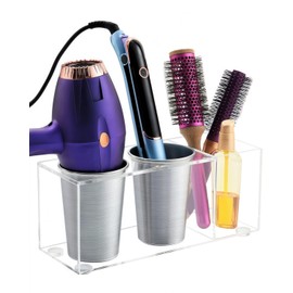 Hair Tool Organizer, Wall Mount or Countertop Hot Tools Organizer, Hair Dryer Holder with Anti-Slip Steel Cups,Thick Acrylic Curling Iron Holder for Bathroom & Vanity Storage UEMUSI