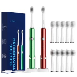 Tgbhcom Sonic Electric Toothbrush Set, USB Rechargeable, 5 Modes, 8 Brush Heads, 2-Pack