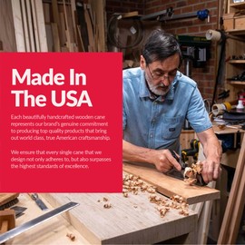 Cane Masters Handmade Wooden Classic American Walking Cane | Highly Durable American Hickory Wood Walking Cane | Ergonomic Handle and Body Grip, Anti-Slip Rubber Tip Wood (Crimson, 34")