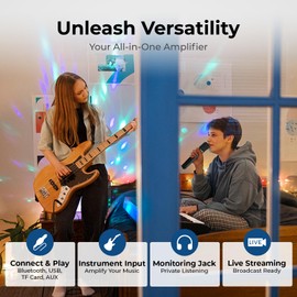 Wireless 70W Voice Amplifier and Portable Speaker with Microphone, Bluetooth 5.3 PA System, Karaoke Machine - Supports Guitar, Headphone, Live - for Teachers, Speakers, Singing, Parties - S100