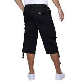 X RAY Men's Belted Long Cargo Shorts for Men, Below Knee Length Mens Cargo Shorts, 3/4 Pants (Big and Tall Shorts for Men) Black 42