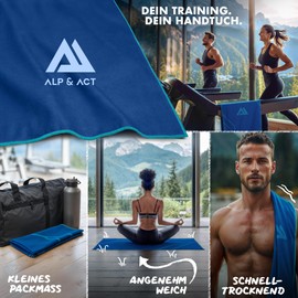 ALP & ACT Microfibre Towel for Fitness & Sports – 100% Recycled – Extra Compact & Absorbent – Sports Towel for Gym, Yoga, Sauna Towel – Microfibre Towels & Fitness Towel – Blue, 140 x 70 cm