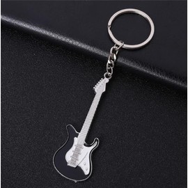 chichengnian Guitar Key chain Metal 6 colour KeyChain Cute Musical Instrument Key Ring Alloy Guitar Key Holder Mini Bass Keyring For Man Women Party Gift (Black)