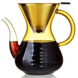 MESNEY Handfilter Kaffeekanne 800ml – Glas Kaffeebereiter mit Edelstahlfilter, Wiederverwendbarer Permanentfilter, Hitzebeständiges Borosilikatglas, Tropffreies Design für Kaffee und Tee