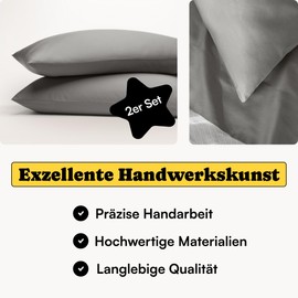 Seralino Satin Cushion Cover 50 x 80 cm, Anthracite/Dark Grey (Set of 2) Made from 100% Organic Cotton, Oeko-Tex Certified, Soft Pillowcase 80 x 50 cm with Zip, Cushion Cover Anti Dust Mite