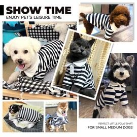 BAEJMJK Cute Dog Shirt Boy Girl Dog Clothes Striped Collared Polo T-Shirt for Small Medium Dogs Cats Soft Breathable Pet Puppy Outfits(Navy Blue,Small)