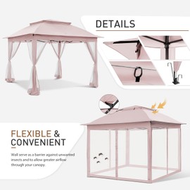 COOS BAY 11x11 Pop-Up Instant Gazebo Tent with Mosquito Netting Outdoor Canopy Shelter with 121 Square Feet of Shade (Pink)