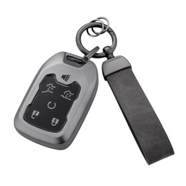 Gray Key Fob Cover with Heavy-duty Keychain For Suburban Tahoe GMC Terrain Yukon Smart Remote Key Full Protector, Grey, Normal