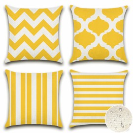 Artscope Set of 4 Waterproof Striped Cushion Covers 45x45cm Farmhouse Geometric Square Pillow Cases for Couch Patio Furniture Balcony Garden Outdoor Decoration（Geometry70-Yellow）