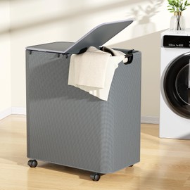 Yecaye 150L Laundry Hamper with Wheels, Rolling Laundry Basket with Lid and 2 Removable Laundry Bag, Large Capacity Clothes Hampers for Laundry, Bedroom, Bathroom, Dorm, Laundry Room, Grey