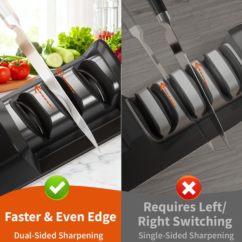 KITOOL Electric Knife Sharpener, Dual-Sided 3-Stage Sharpener with 100% Diamond
