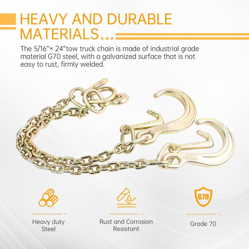 Tow Chains with Hooks, higehio 5/16" × 24" Tow Chain