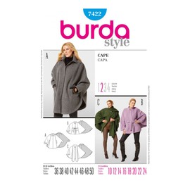 Burda B7422 Cape Sewing Pattern 19 x 13 cm