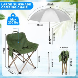 Burbell 2 Set Beach Chair with Umbrella Foldable Camping Chair Adjustable and Fold up Umbrella with Storage Bag for Outdoors Fishing Camping Hiking Travel Picnic Beach(Green and Silver)