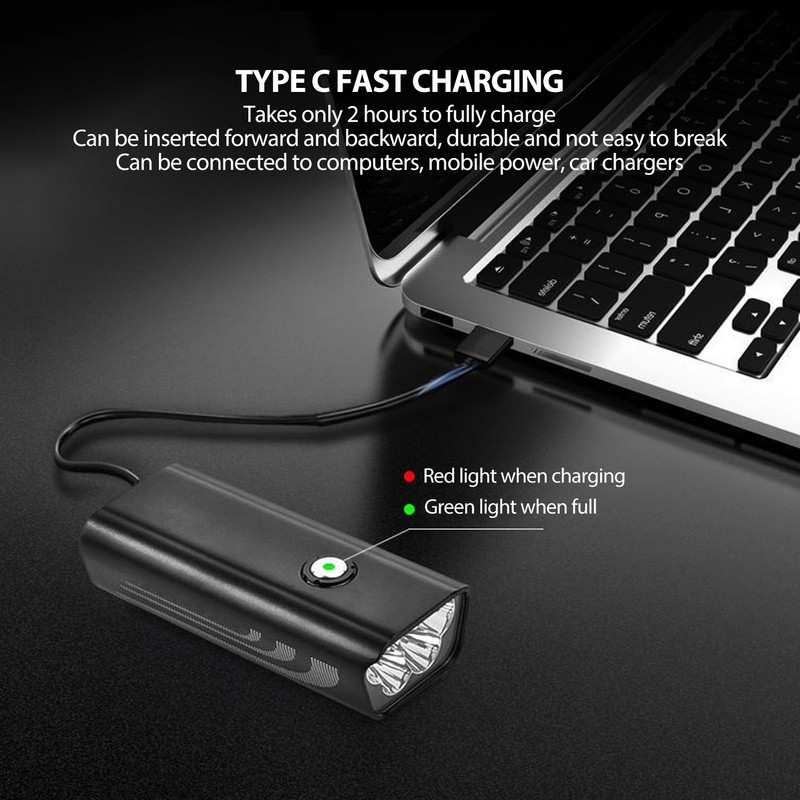 Bike Headlight 6000lm 6 Modes IPX6 Waterproof USB Charging 5