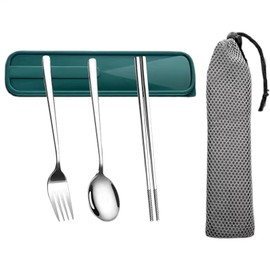 Portable Travel Flatware,Fork Spoon Chopsticks Set with Case for Camping - 304 Stainless Steel Dishwasher Safe Fork Spoon Chopsticks for Picnic, Gadgets, Lunch Box