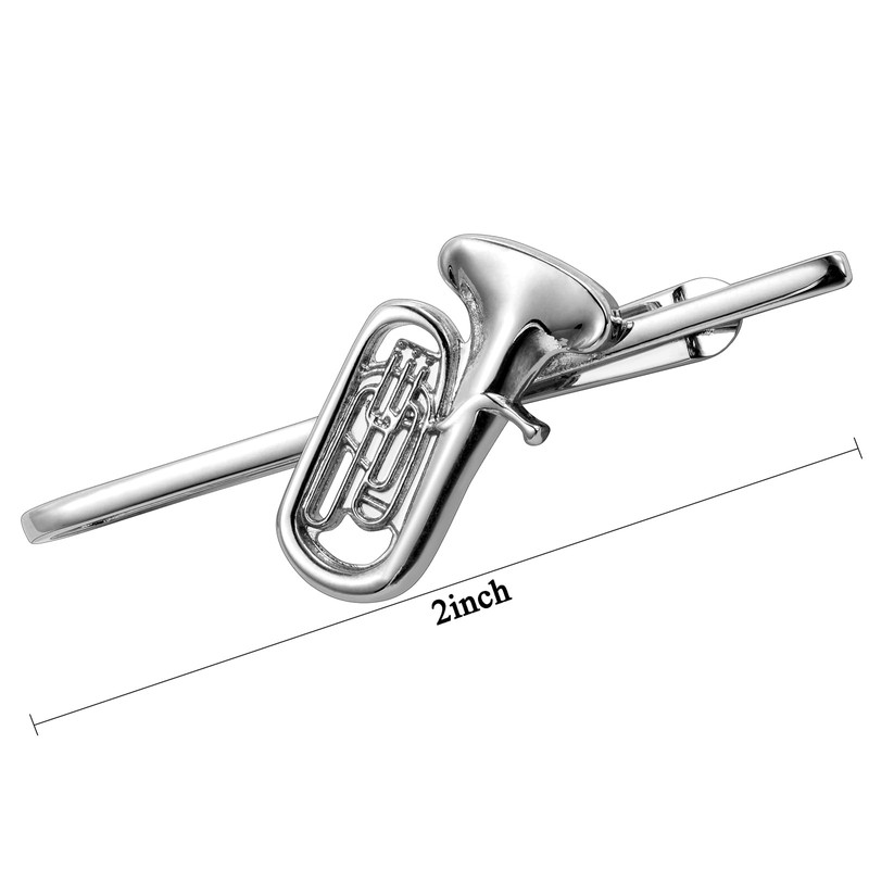 HAWSON 2 Inch Men's Brass Euphonium Tie Clip Silver Tie
