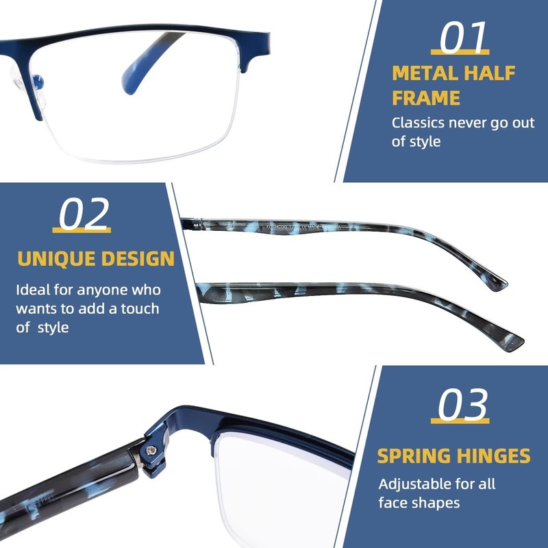 FONHCOO Reading Glasses for Women Men, Blue Light Blocking Reading