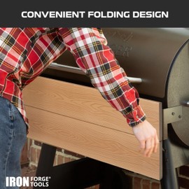 Iron Forge Tools 26x12 Composite Folding Grill Shelf Accessory - Pellet Smoker Barbeque Charcoal Grill Accessories - Compatible with Traeger Pro 22, Pro 575, Ironwood 650 Series Texas Elite, Eastwood