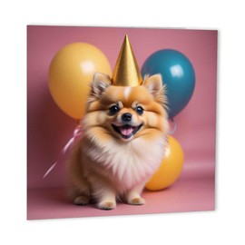 Pomeranian Birthday Card - 147mm x 147mm - Cute Dog