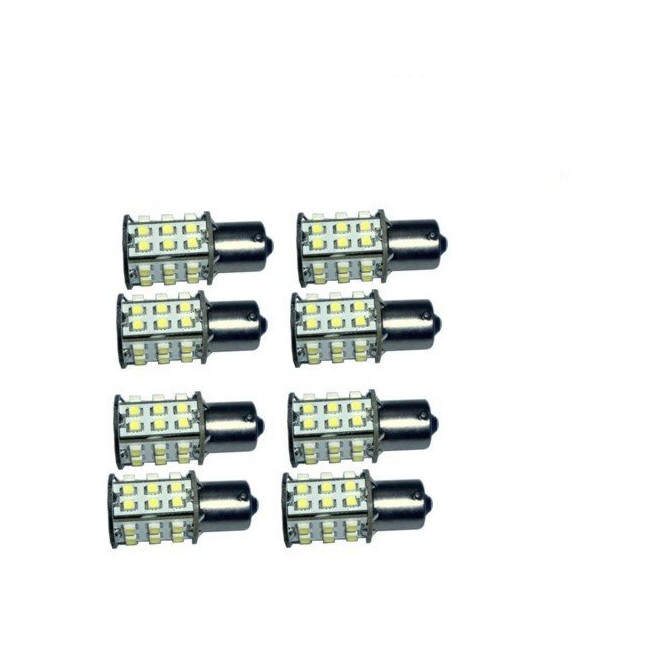 HQRP 8 pack BA15s Bayonet Base 30 LEDs SMD LED Bulb Cool White for #93 1141 1156 1073 1093 1129 Replacement plus HQRP Sun Meter