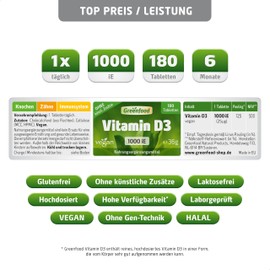 Vitamin D3, 1,000 IU, 180 Tablets, Vegan Bone Vitamin for Feste, Hard Bones. Promotes Immune Health Magnesium Stearate Not Included., , ,