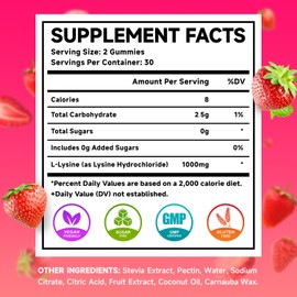 MEENCCD 2 Pack L-Lysine 1000mg Gummies, Lysine Supplement for Adults & Kids, Essential Amino Acid for Oral & Lips Health, Boost Immune & Calcium & Collagen, Sugar-Free, Strawberry Flavor, 120 Count