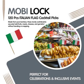 120 Pcs Italy Flag Cocktail Picks - 6.5cm (2.5in) Bamboo Toothpicks with Mini Flags - Sturdy Food & Drink Garnish Picks for Parties, Bars, Catering & Events - by Mobi Lock