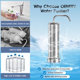 OEMIRY Countertop Water Filter, Stainless Steel 8000 Gallons Faucet Water Filtration System, Reduces 99.99% Chlorine, Lead, Heavy Metals, Bad Odor, OM-CF01 Included 1 Filter
