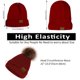 ZOORON Beanies for Womens Winter Knitted Beanies Hats with Faux Fur Pom Warm Knit Skull Cap (1Pack-Wine Red)