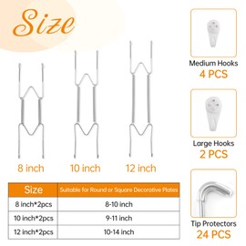 Bilillo 6 Pcs Plate Hangers for The Wall, 8/10/12 Inch Invisible Decorative Wire Plate Holders, Plate Hangers for Display Various Sizes with Wall Hooks for Decorative Plates and ArtsSilver