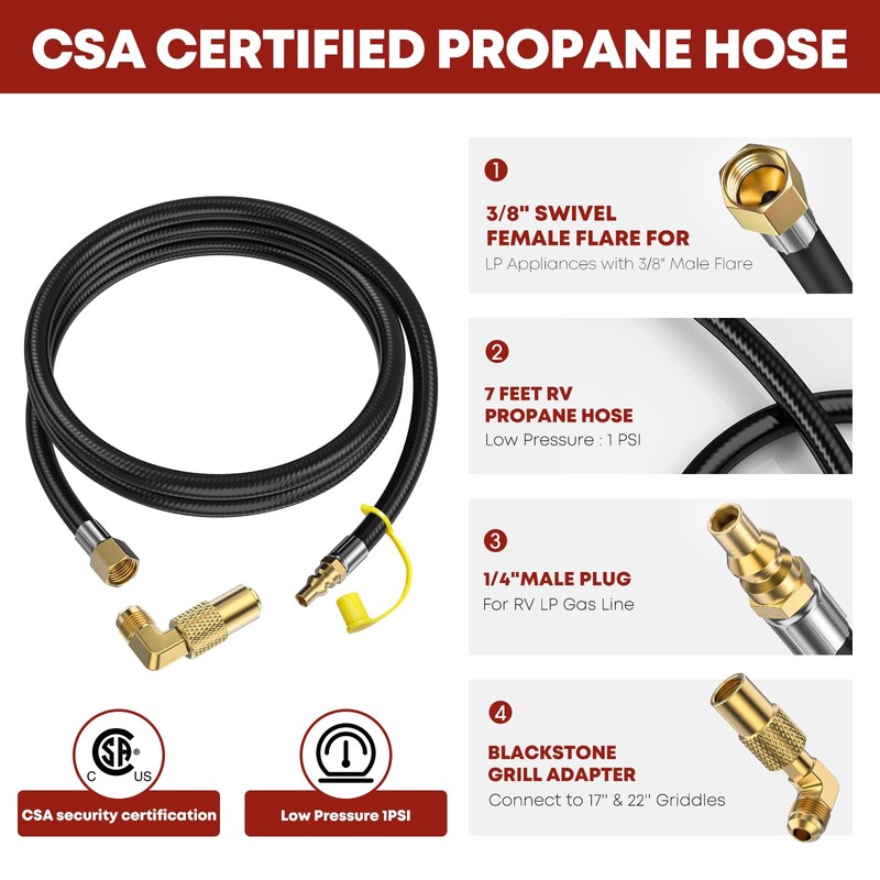 GasXpert Improved Propane Quick Connect Hose, 7FT RV Propane Hoses