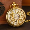 DerMacht Steampunk Gold Pocket Watch Skeleton Mechanical Gear Hand-Wind Roman