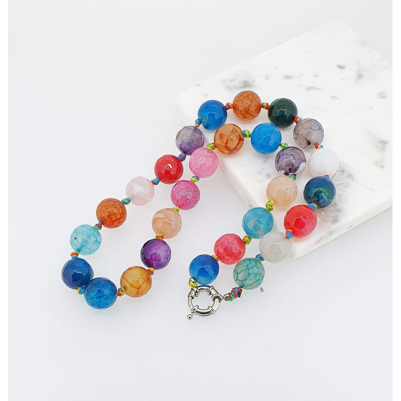 Treasurebay Stunning 14mm Gemstone Necklace Women's Necklace (Multi-colour agate)