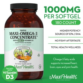 Omega 3 Supplement - Omega-3 Fish Oil Triple Concentrate with Vitamin D3 - Potent Source of EPA/DHA Fatty Acids - Heart, Brain, Joint Health - Kosher Certified Wild Caught Marine Fish - 180 Softgels
