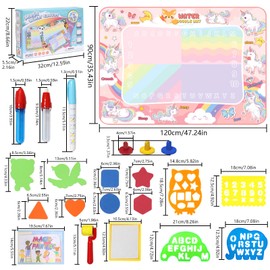 LEcylankEr Water Doodle Mat 120 x 90 cm, Large Aqua Doodle Water Painting Mat XXL, Magic Doodle Painting Mat with Water Pen for 2-7 Years Old Boys Girls Children Baby Toddler (Unicorn)