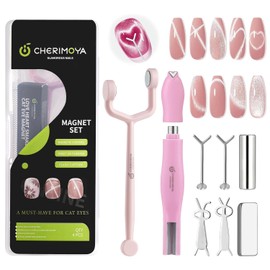 CHERIMOYA Juego de Imanes de Ojo de Gato de 4 Piezas | Esmalte de Uñas Magnético 4 En 1, Cabezal Doble Forma Y Herramienta Magnética en Forma de Corazón