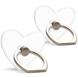 [2 Pack] Transparent Finger Ring Cell Phone Ring Holder Stand,360 Degree Rotation and 180 Degree Adjustable Finger Ring Kickstand with Polished Electroplated Phone Grip-Heart
