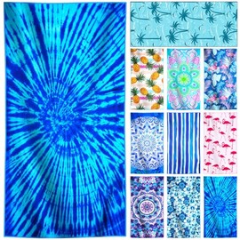 Genovega Microfiber Lightweight Thin Beach Towel Compact Sandproof Clearance Towels Quick Dry Sand Free Swim Pool Camping Blanket Travel Essentials Accessories Vacation Women Men Adults Blue Vortex