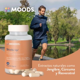 Moods  Multivitamnico Natural - Adaptgeno Melena de Len y Shiitake - Zinc y Resveratrol - Vitaminas C, D, B12 - 60 Cpsulas Veganas - Shields Up -...  