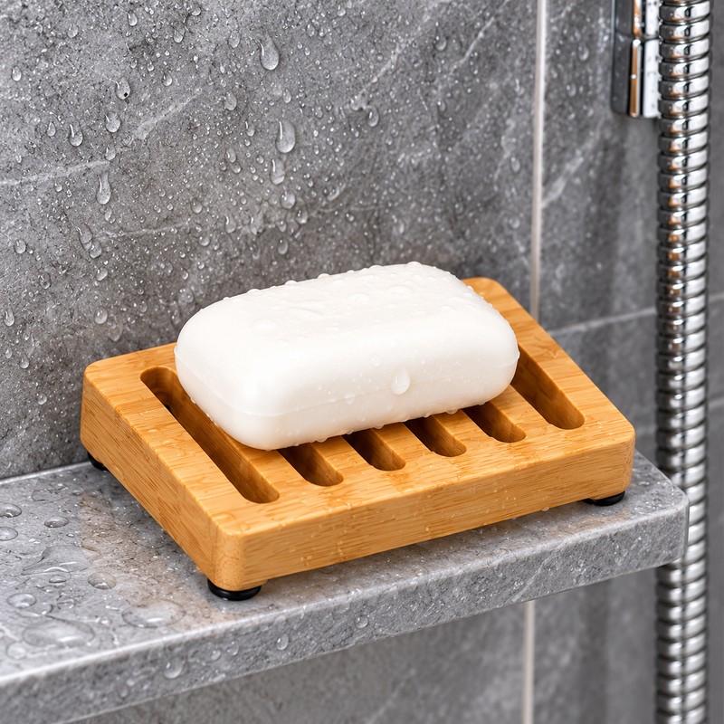 Bamboo Soap Dish for Bathroom & Shower – Self-Draining Design