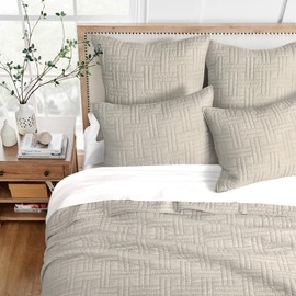 Levtex Home Levtex Home - Melange Stitch Quilt Set - King Quilt and Two King Shams - Solid Stitched - Natural - Quilt (106x92in.) and Shams (20x36in.) - Reversible - Polycotton Blend