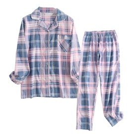 Lirixus Women's Pajama Set Soft Cotton Button-Down Top and Long Pants Sleepwear Loungewear Pyjamas Sets Purple,Pink