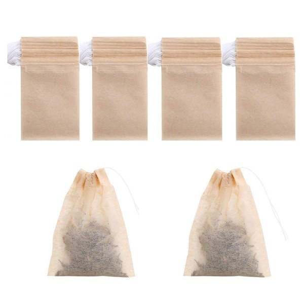 400 Pack Disposable Drawstring Tea Filter Bags Safe & Natural Unbleached Paper Tea Infuser Drawstring Empty Bag for Loose Leaf Tea (7 x 9cm, Natual Color)