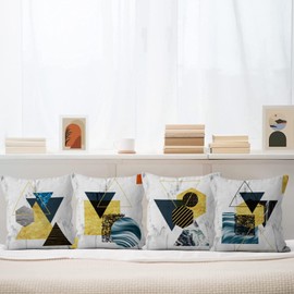 ASDCXZ Boho Kissenbezug 40x40 cm 4er Set, Modern Marmor Schwarz Gold Geometrie Sofa Dekokissen Kissenbezüge Kissenhülle Waschbar Polyester Flachs Textil Outdoor Kopfkissenbezug Kissen Bezug