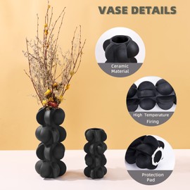 9-Inch Ceramic Flower Vase for Modern Farmhouse Decoration, Black Flower Vase for Home Decor Living Room, Home, Office, Centerpiece,Table and Wedding (Small, Black)