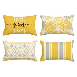 Artoid Mode Yellow Dahlia Geometric Spring Cushion Covers Set of 4 30 x 50 cm Summer Decorative Cushion Cover Couch Living Room Decoration